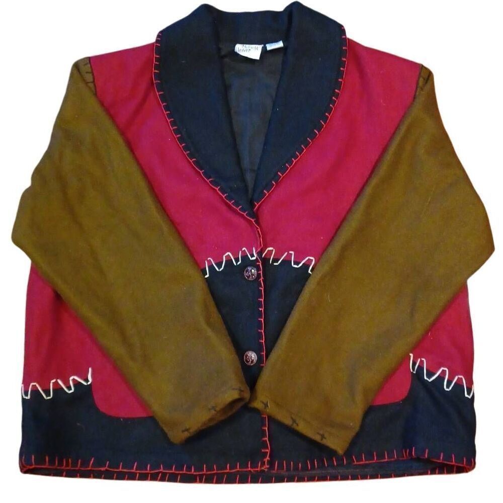 Midnight Velvet Womens Wool Blend Jacket Western Sedona Lagenlook Color Block 2X
